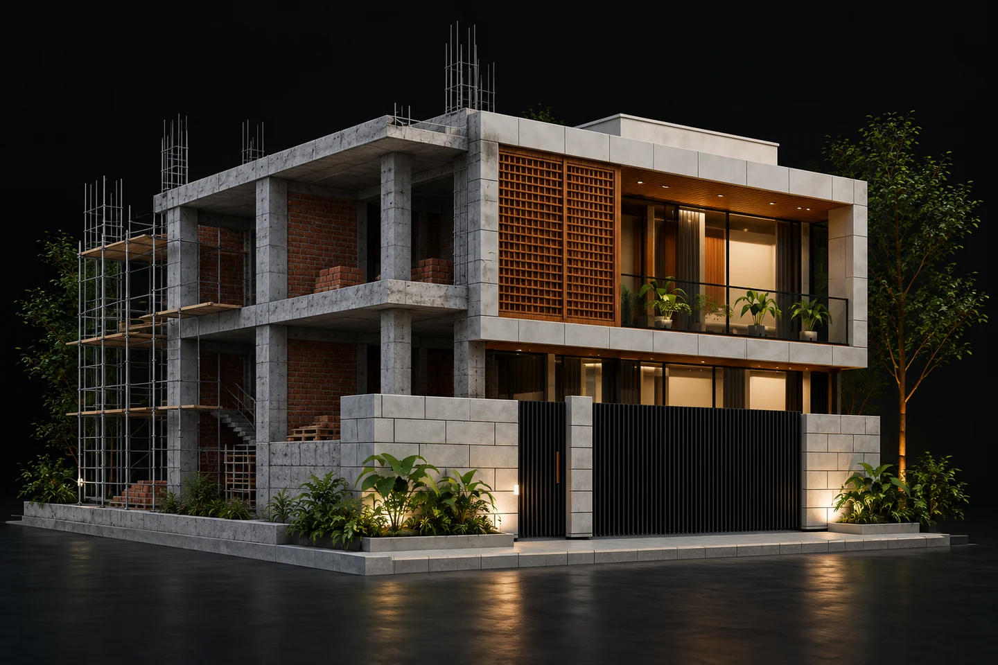 Architectural visual showing the layers of a house from structure to finishes